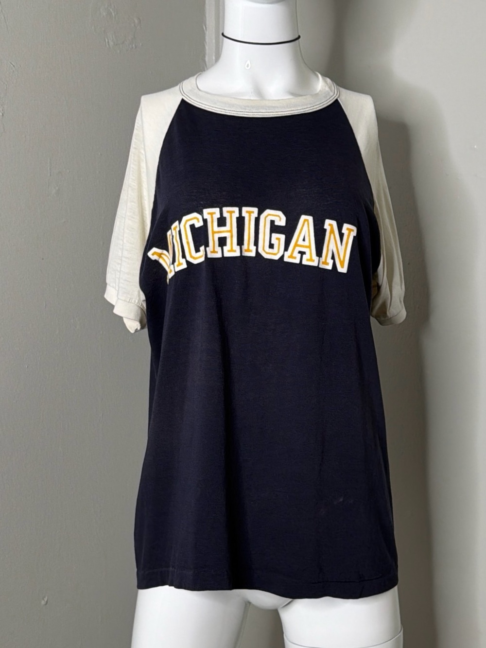Vintage Michigan Two-Tone Raglan Short Sleeve Tee - Navy/Ivory No Tag